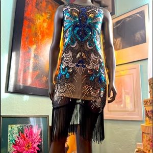 20s Blue and Black Sequin Dress
